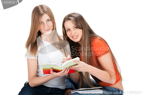 Image of two young happy student girl