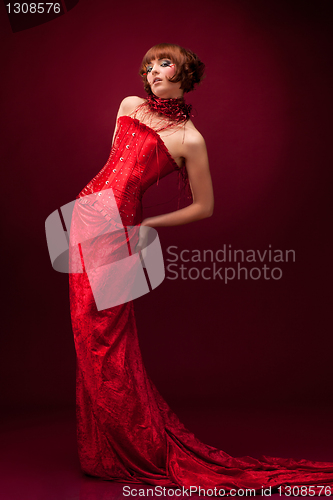 Image of Beautiful girl in red dress