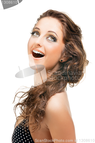 Image of beautiful brunette girl wearing bikini