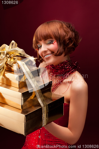 Image of Beautiful girl in red dress