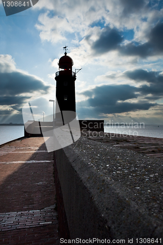 Image of lighthouse over blue sky in Bremerhaven