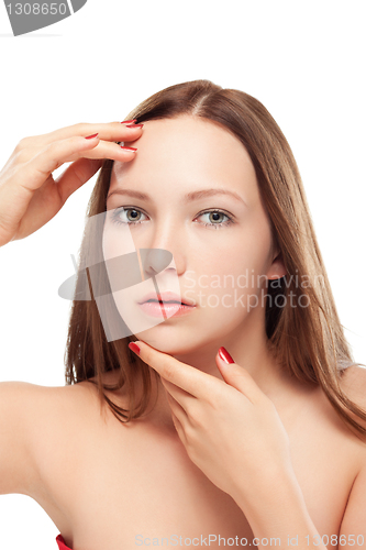 Image of young woman close up studio portrait