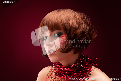 Image of Beautiful girl in red dress
