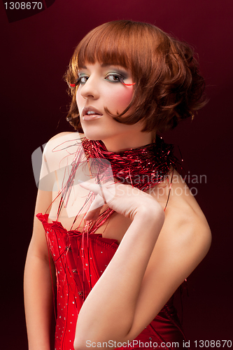 Image of Beautiful girl in red dress