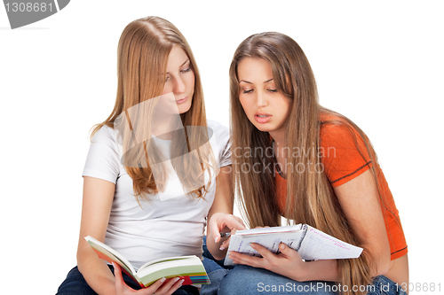 Image of two young happy student girl