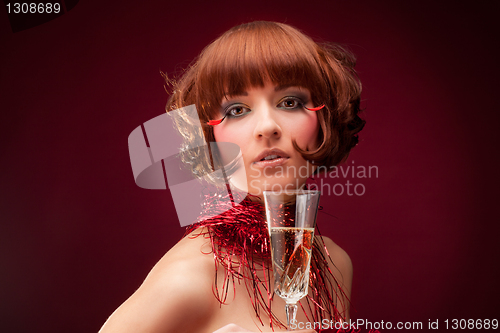 Image of Beautiful girl in red dress
