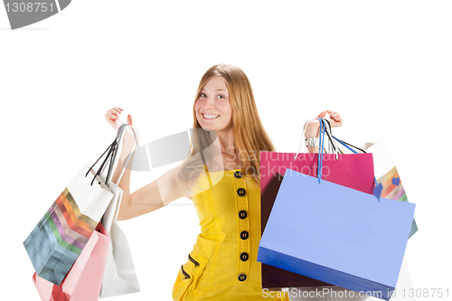 Image of Shopping. Beautiful girl with bag