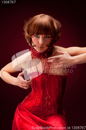 Image of Beautiful girl in red dress