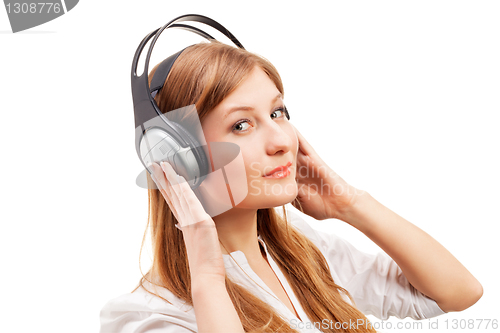Image of Beautiful women listening music.