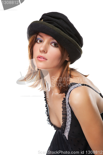Image of pretty young woman with black bonnet