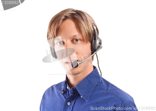 Image of businessman working in a call center