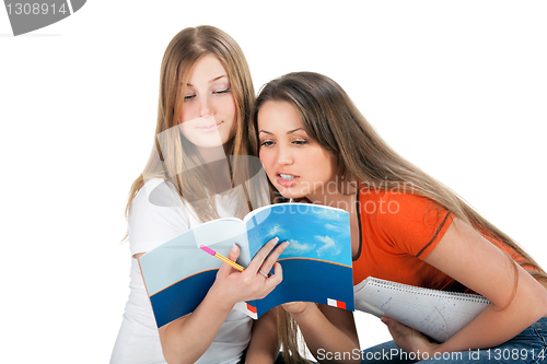 Image of two young happy student girl