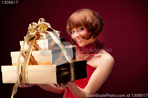 Image of Beautiful girl in red dress