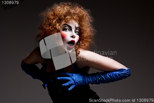 Image of woman mime with theatrical makeup