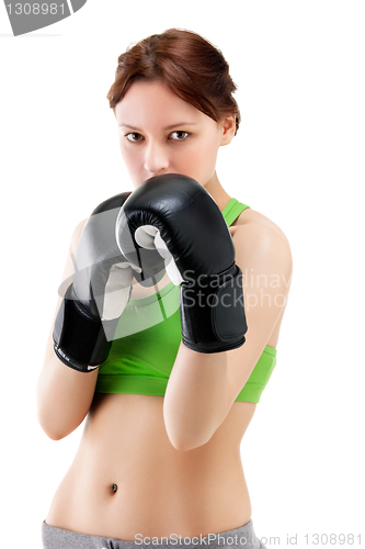 Image of young woman in boxing gloves
