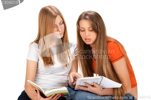 Image of two young happy student girl