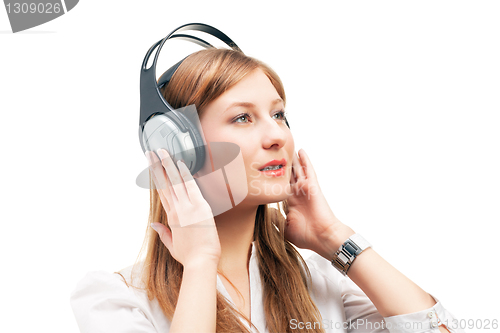 Image of Beautiful women listening music.