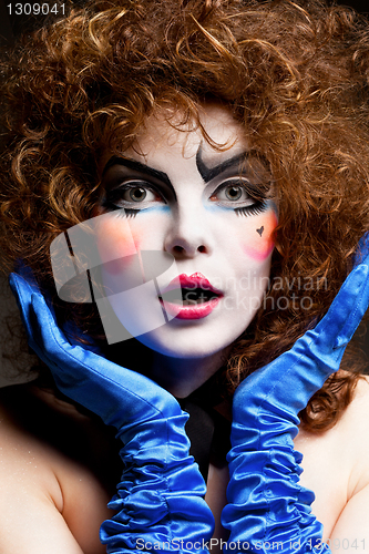 Image of woman mime with theatrical makeup