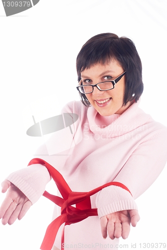 Image of Woman with red tape