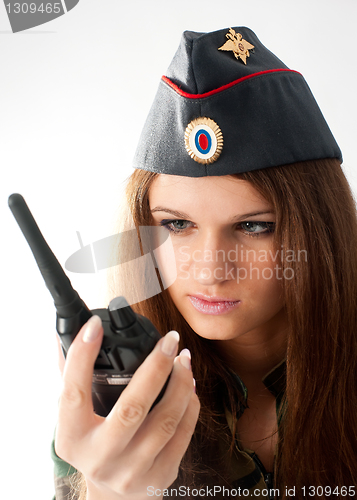 Image of Sexy girl with radio set