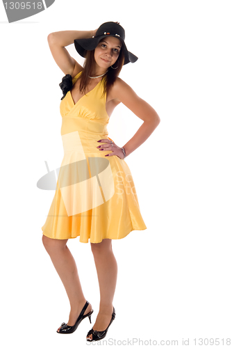 Image of Pretty woman in yellow dress