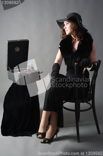 Image of Beautiful woman with gramophone,