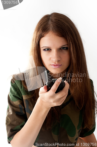 Image of Sexy girl with radio set