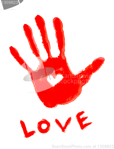 Image of handprint with love symbol 