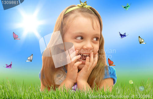 Image of The girl and butterflies
