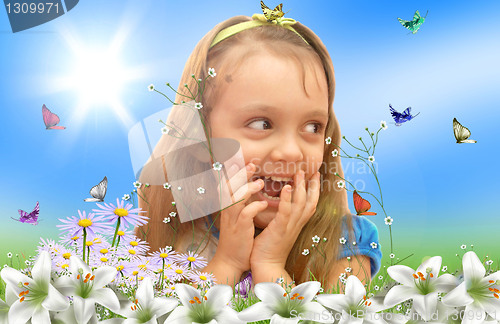 Image of The girl and butterflies