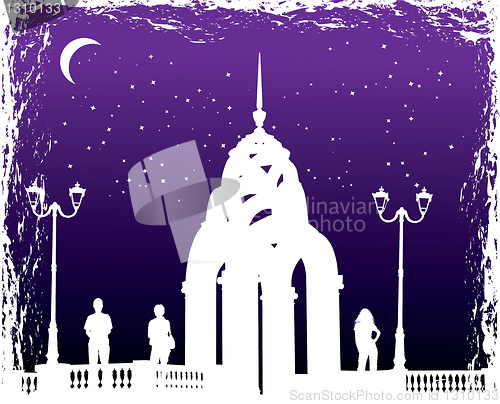 Image of Vector silhouettes man and women on background night city