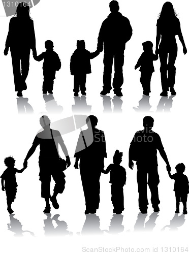 Image of Vector silhouettes of parents with children