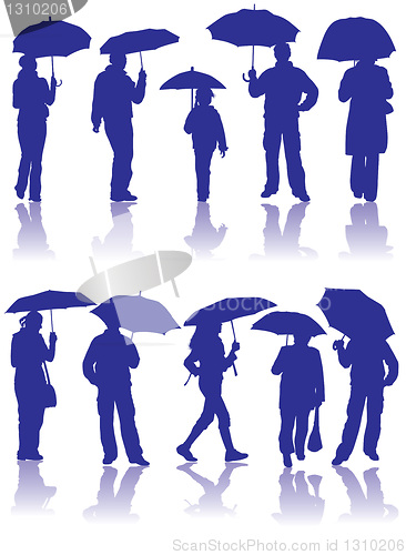 Image of Vector silhouettes man, women and child with umbrella