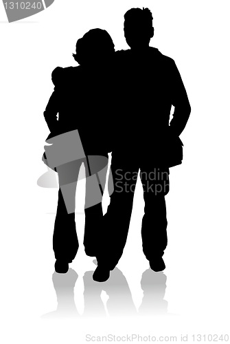 Image of Silhouette happy young family