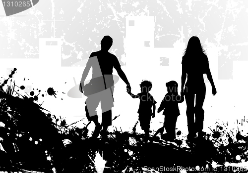 Image of Grunge background with Family Silhouette