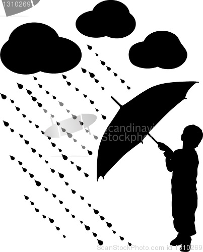 Image of Silhouette child with umbrella