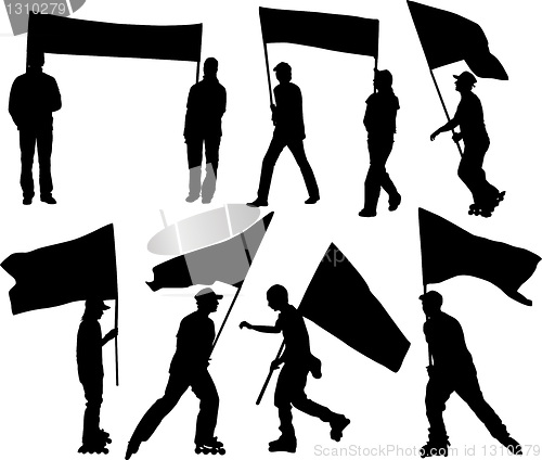 Image of Vector silhouettes man and women with flag and transparency