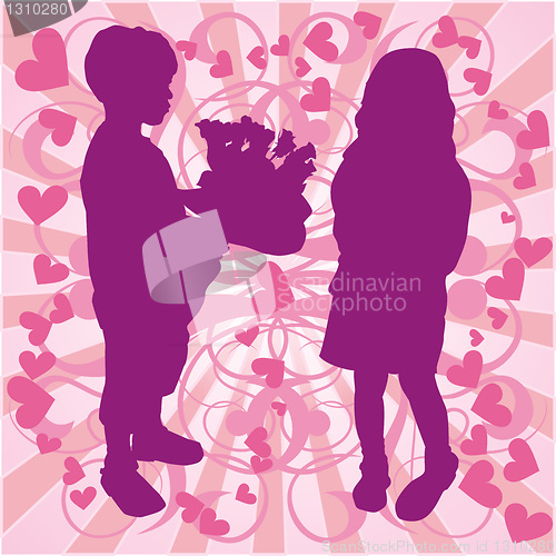 Image of Silhouette boy & girl, love illustration