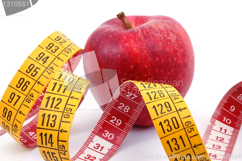 Image of Apple and measuring tape on white