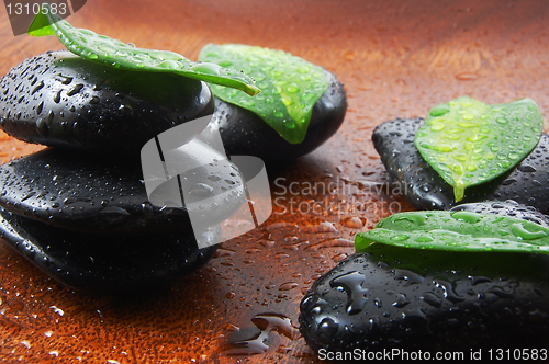 Image of zen concept with stones and leaves