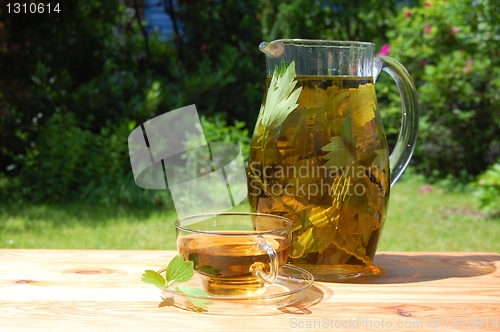 Image of cup of tea in the garden