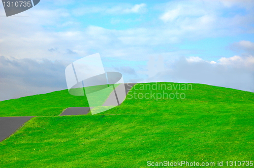 Image of grassland in summer under cloudy sky