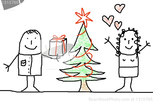 Image of young couple with xmas tree