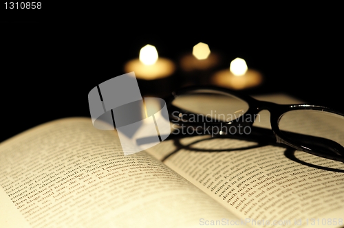 Image of book in church with copyspace