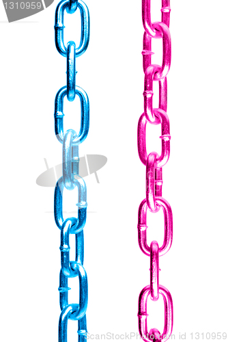 Image of Blue and pink steel chains
