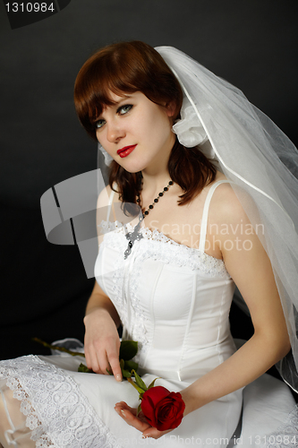 Image of Beautiful woman in a veil with rose