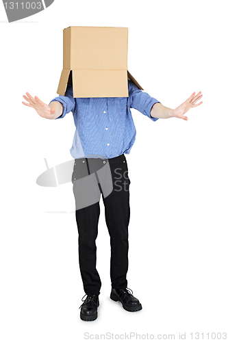 Image of Man blinded by box