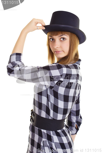 Image of Young woman with black hat