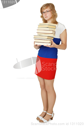 Image of Woman - student with a pile of books