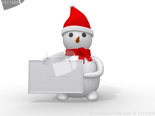 Image of snowman with Santa Claus hat isolated on white background 